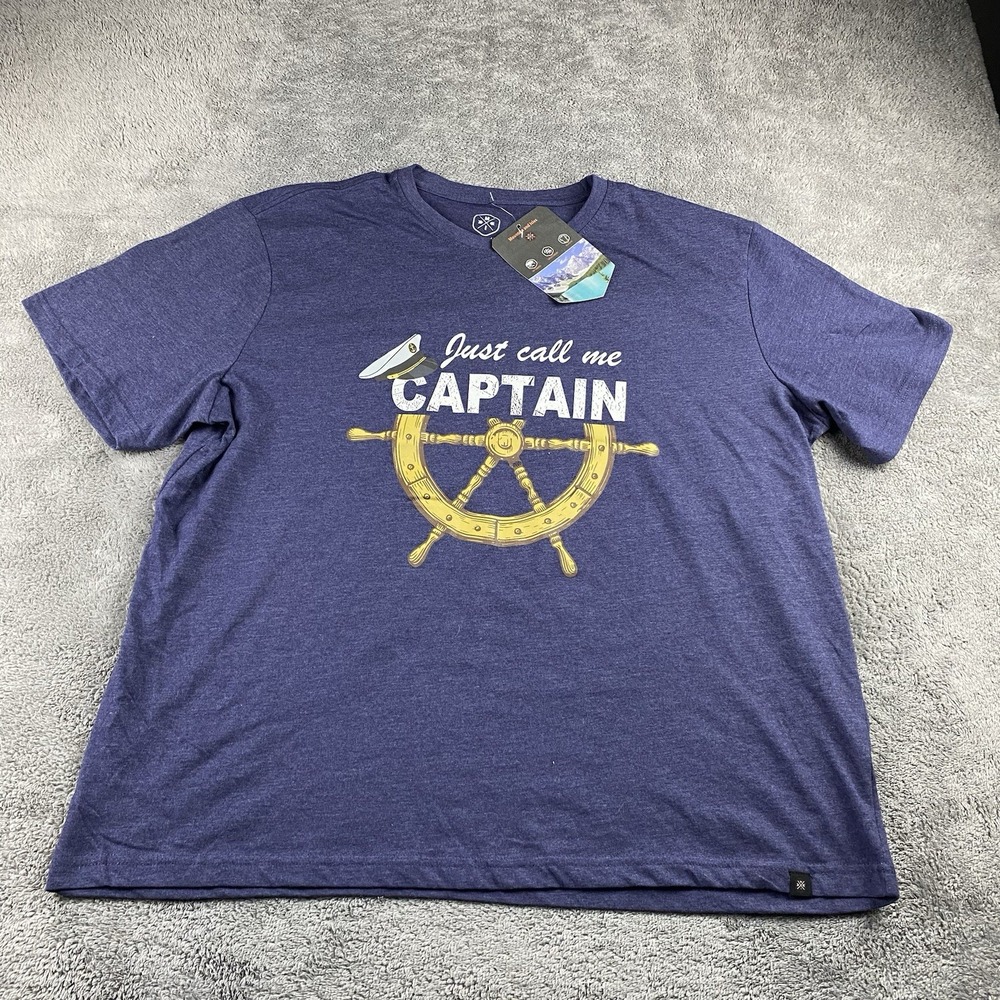 Mountain and‎ Isles "Just Call Me Captain" T-Shirt Men's XL Blue Short Sleeves
